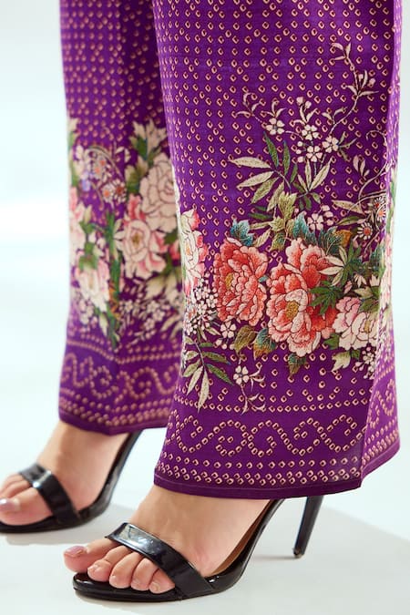 Rajdeep Ranawat_Purple Satin Permaz Printed Pant_at_Aza_Fashions