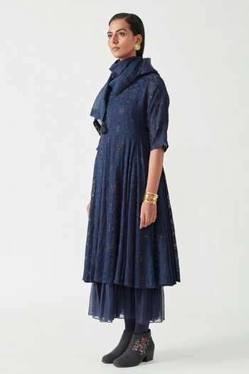 Buy Payal Pratap Blue Cotton Silk Embroidery Alma Dress With Scarf Online at Aza Fashions Buy_Payal Pratap_Blue Cotton Silk Embroidery Alma Dress With Scarf _Online_at_Aza_Fashions
