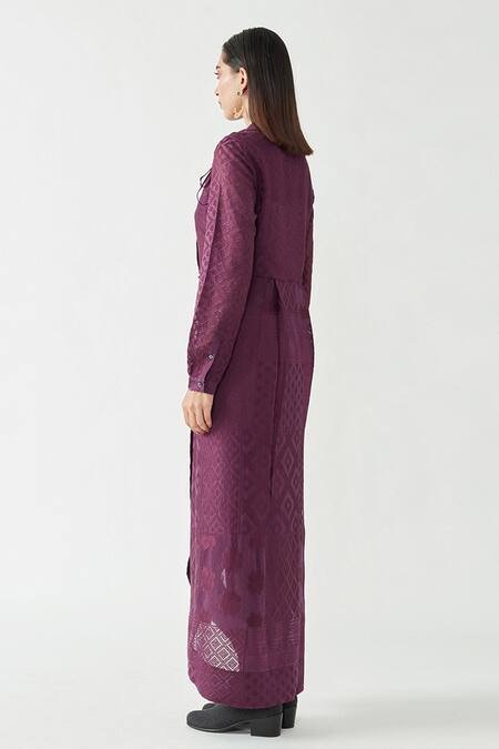 Buy_Payal Pratap_Purple Cotton Silk Embroidery Band Finola Dress With Tights  _Online_at_Aza_Fashions