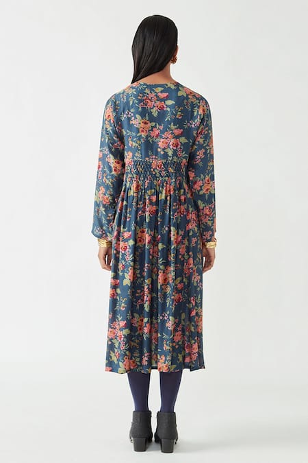 Shop Payal Pratap Blue Cotton Blend Printed Round Pepita Dress at Aza Fashions Shop_Payal Pratap_Blue Cotton Blend Printed Round Pepita Dress _at_Aza_Fashions