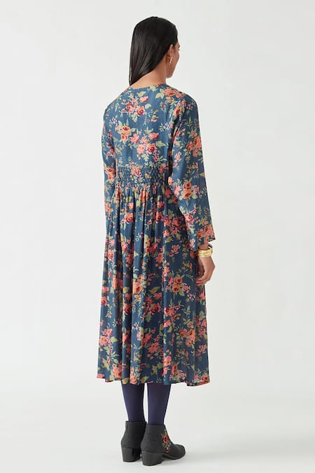 Payal Pratap Blue Cotton Blend Printed Round Pepita Dress Online at Aza Fashions Payal Pratap_Blue Cotton Blend Printed Round Pepita Dress _Online_at_Aza_Fashions