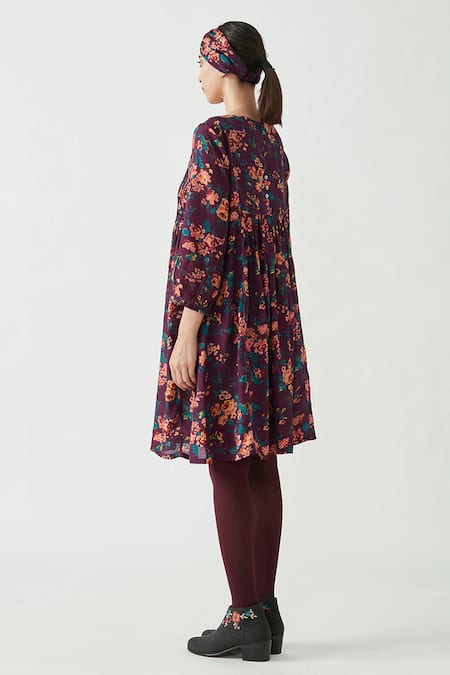 Buy_Payal Pratap_Purple Cotton Silk Printed Round Emma Dress _Online_at_Aza_Fashions