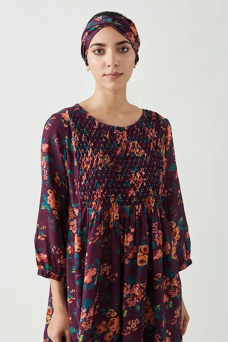 Shop_Payal Pratap_Purple Cotton Silk Printed Round Emma Dress _Online_at_Aza_Fashions