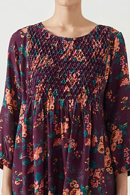 Payal Pratap_Purple Cotton Silk Printed Round Emma Dress _at_Aza_Fashions