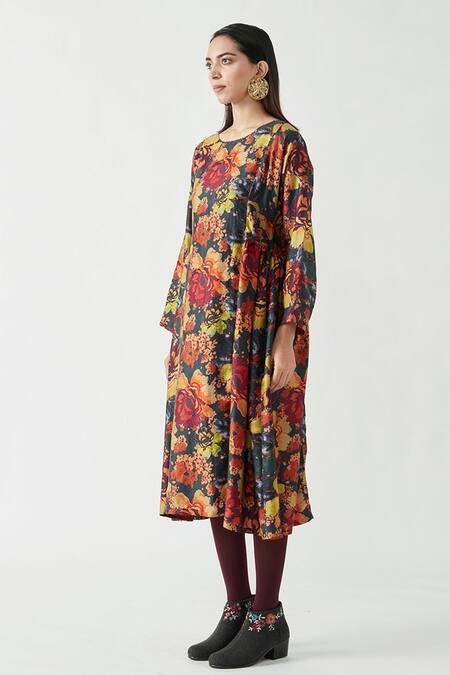 Payal Pratap_Multi Color Mulberry Silk Printed Round Lauren Dress  _Online_at_Aza_Fashions