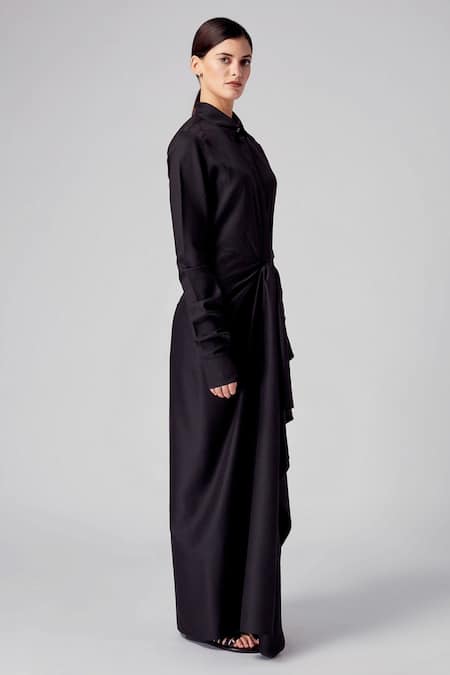 Rajesh Pratap Singh Black Moss Crepe Shirt Collar Onchi Dress Online at Aza Fashions Rajesh Pratap Singh_Black Moss Crepe Shirt Collar Onchi Dress _Online_at_Aza_Fashions