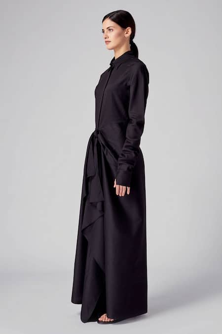 Buy Rajesh Pratap Singh Black Moss Crepe Shirt Collar Onchi Dress Online at Aza Fashions Buy_Rajesh Pratap Singh_Black Moss Crepe Shirt Collar Onchi Dress _Online_at_Aza_Fashions