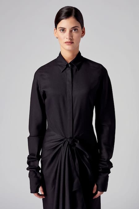 Shop Rajesh Pratap Singh Black Moss Crepe Shirt Collar Onchi Dress Online at Aza Fashions Shop_Rajesh Pratap Singh_Black Moss Crepe Shirt Collar Onchi Dress _Online_at_Aza_Fashions