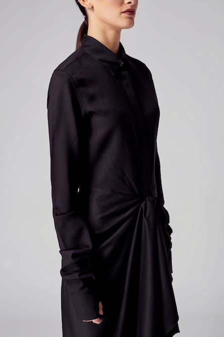 Rajesh Pratap Singh Black Moss Crepe Shirt Collar Onchi Dress at Aza Fashions Rajesh Pratap Singh_Black Moss Crepe Shirt Collar Onchi Dress _at_Aza_Fashions