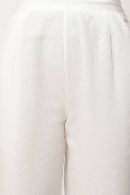 Buy_Musal_Green Cotton, Linen Embroidery Collared Jovie Top And Pant Set _Online_at_Aza_Fashions