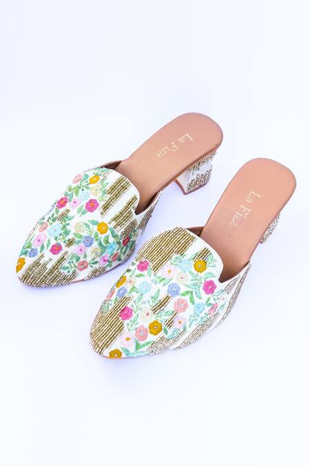 LA Fiza_Multi Color Embroidery Hasrat Floral Block Heels_Online_at_Aza_Fashions