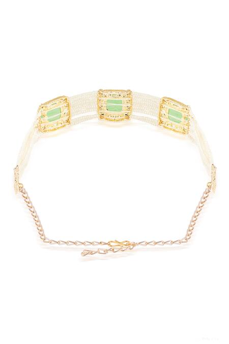 Shop_Hair Drama CO_Gold Polkis Floral Enamelled And Embellished Hair Band _Online_at_Aza_Fashions