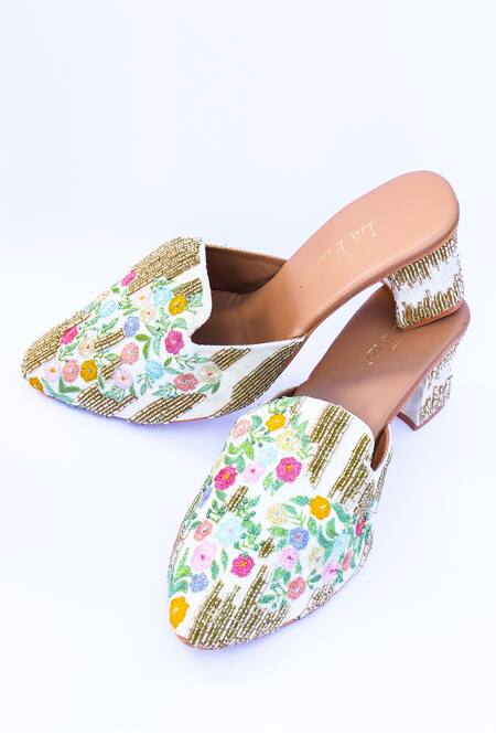 Buy_LA Fiza_Multi Color Embroidery Hasrat Floral Block Heels_Online_at_Aza_Fashions