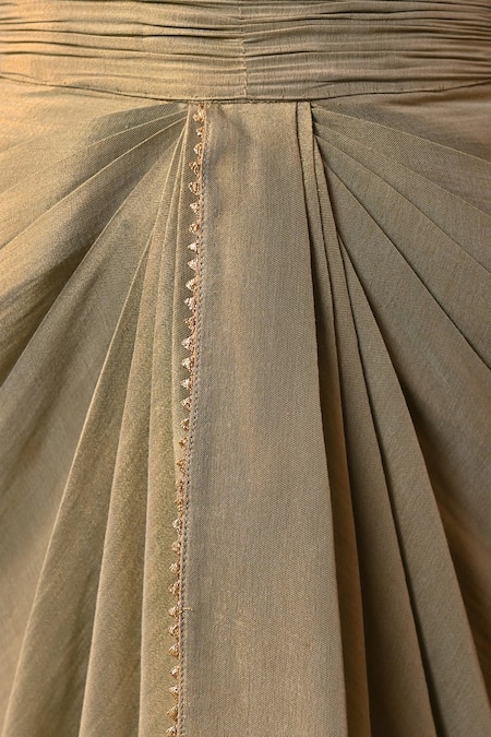 Moledro_Green Organza, Satin, Brocade Aryana Embellished Jacket Set With Draped Skirt _at_Aza_Fashions