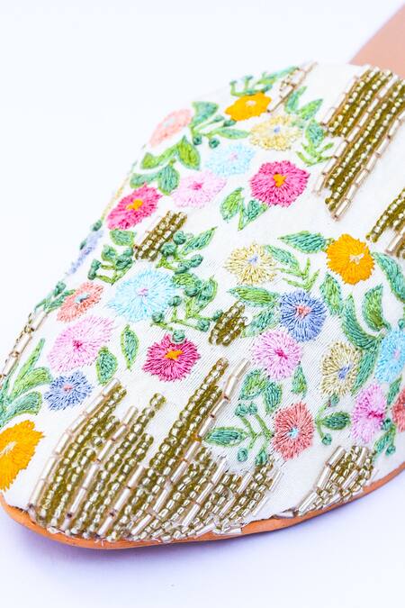 Shop_LA Fiza_Multi Color Embroidery Hasrat Floral Block Heels_Online_at_Aza_Fashions