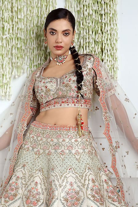 Pallavi Poddar Ivory Silk, Tulle Embroidery Asymmetric Iskcon Resham Bridal Lehenga Set Online at Aza Fashions Pallavi Poddar_Ivory Silk, Tulle Embroidery Asymmetric Iskcon Resham Bridal Lehenga Set _Online_at_Aza_Fashions