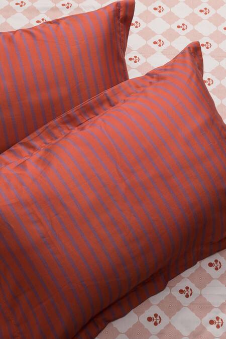 Shop_Kyoona_Orange 100% Cotton Printed The Bageecha Floral Bedsheet Set_Online_at_Aza_Fashions