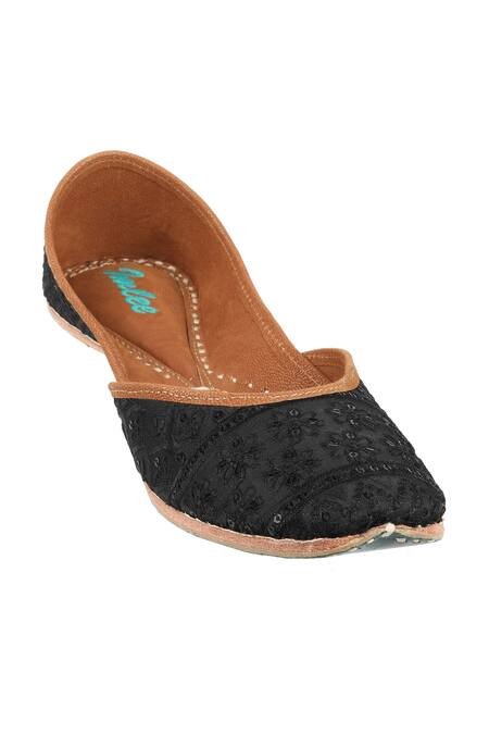 Shop_Imlee Jaipur_Black Floral Thread Work Juttis _Online_at_Aza_Fashions