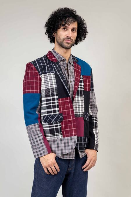 Shop Doodlage Multi Color Cotton Patchwork David Patched Blazer Online at Aza Fashions Shop_Doodlage_Multi Color Cotton Patchwork David Patched Blazer_Online_at_Aza_Fashions
