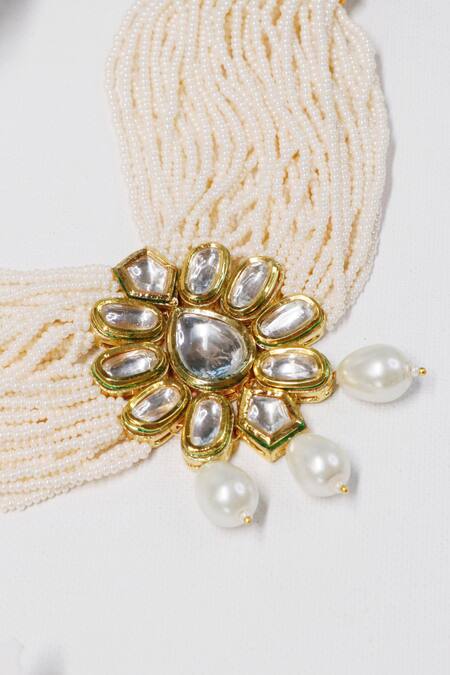 Shop Ishhaara Gold Plated Beads Floral Kundan Choker Set Online at Aza Fashions Shop_Ishhaara_Gold Plated Beads Floral Kundan Choker Set _Online_at_Aza_Fashions