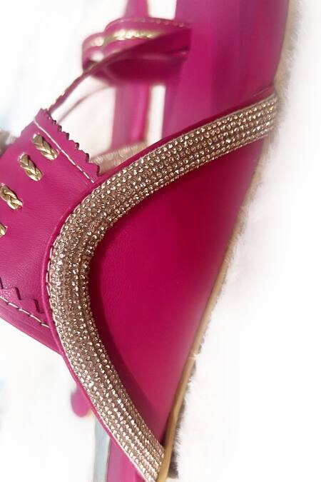 Shop Foot Fuel Pink Rhinestone Studded Kolhapuri Flats Online at Aza Fashions Shop_Foot Fuel_Pink Rhinestone Studded Kolhapuri Flats _Online_at_Aza_Fashions