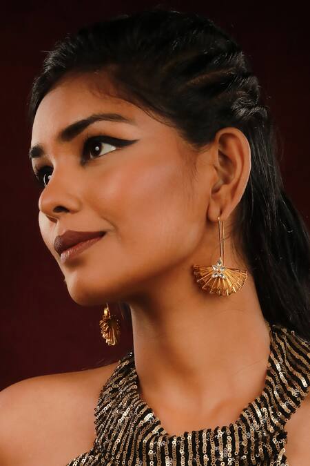 Shop_Ishhaara_Gold Plated Crystals, Studs Pearl Embellished Earrings _Online_at_Aza_Fashions