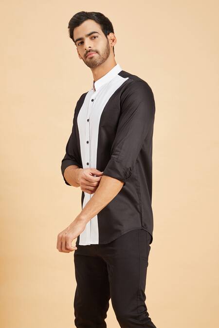 Buy Hilo Design White Giza Cotton Color Block Shirt Online at Aza Fashions Buy_Hilo Design_White Giza Cotton Color Block Shirt _Online_at_Aza_Fashions