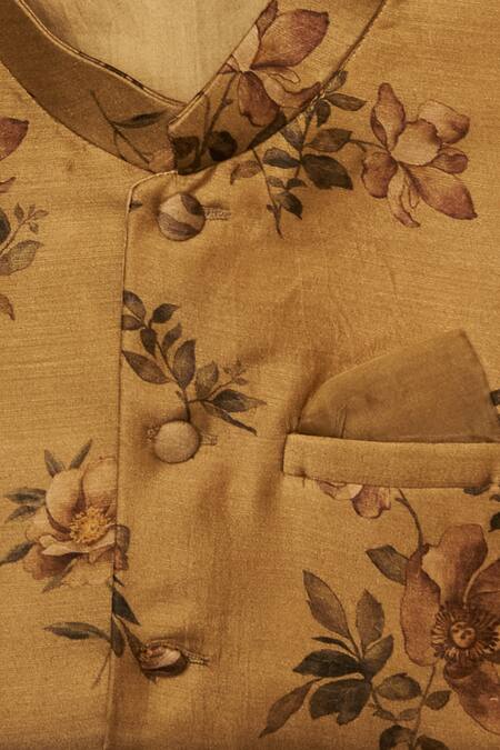 Buy All Boy Couture Green Tussar, Cotton, Silk Embroidery Floral Printed Kurta Set With Jacket Online at Aza Fashions Buy_All Boy Couture_Green Tussar, Cotton, Silk Embroidery Floral Printed Kurta Set With Jacket _Online_at_Aza_Fashions