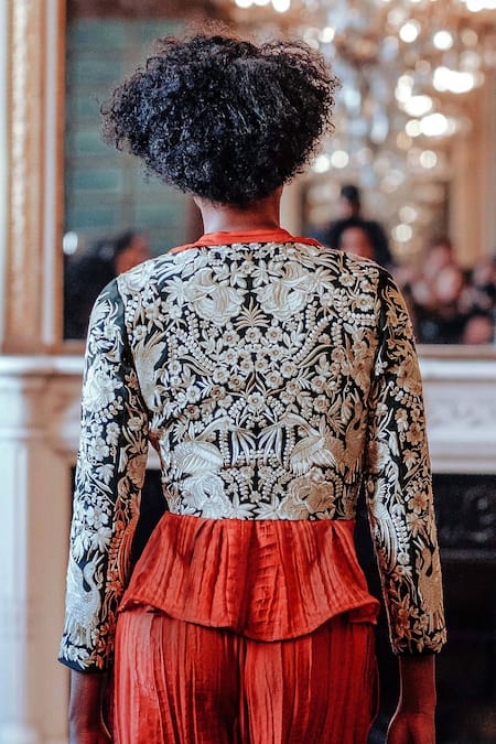 Dash And Dot Brown 100% Recycled Polyester Band Collar Hand-crushed Shirt And Pant Set at Aza Fashions Dash And Dot_Brown 100% Recycled Polyester Band Collar Hand-crushed Shirt And Pant Set _at_Aza_Fashions