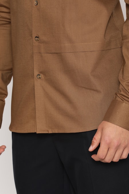 Shop_Lacquer Embassy_Brown Cotton Carey Color Block Panel Shirt _Online_at_Aza_Fashions