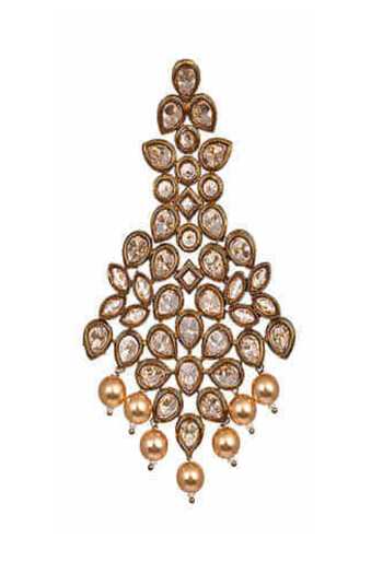 Buy_The Jewel Factor_Gold Plated Crystal Leaf Shaped Earrings_Online_at_Aza_Fashions