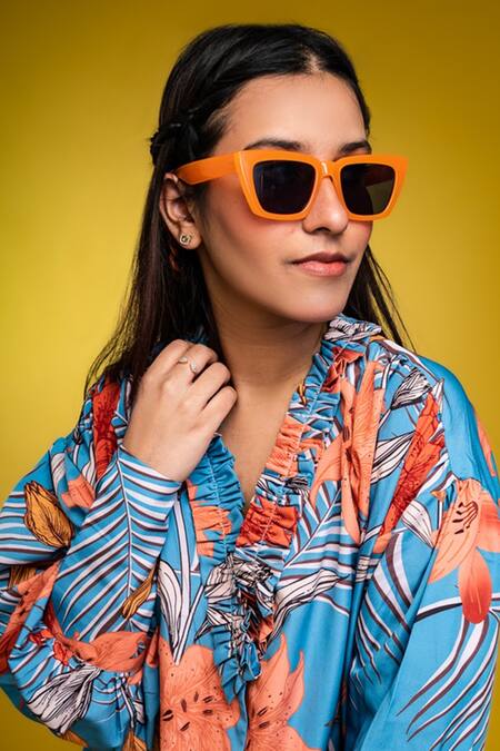 Shop_Fuga_Blue V-neck Daylily Oversized Shirt_Online_at_Aza_Fashions