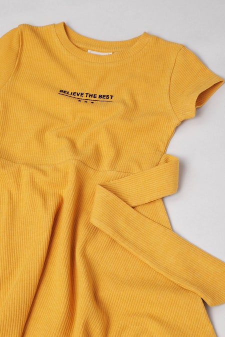 Shop Byb Premium Yellow Cotton, Polyester Soft Knit Skater Dress Online at Aza Fashions Shop_Byb Premium_Yellow Cotton, Polyester Soft Knit Skater Dress _Online_at_Aza_Fashions