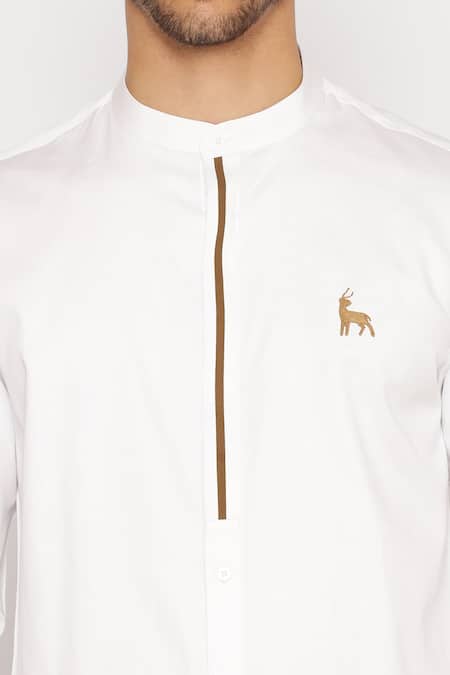 Shop Lacquer Embassy White Cotton Satin Embroidery Antler Motif Shirt Online at Aza Fashions Shop_Lacquer Embassy_White Cotton Satin Embroidery Antler Motif Shirt _Online_at_Aza_Fashions