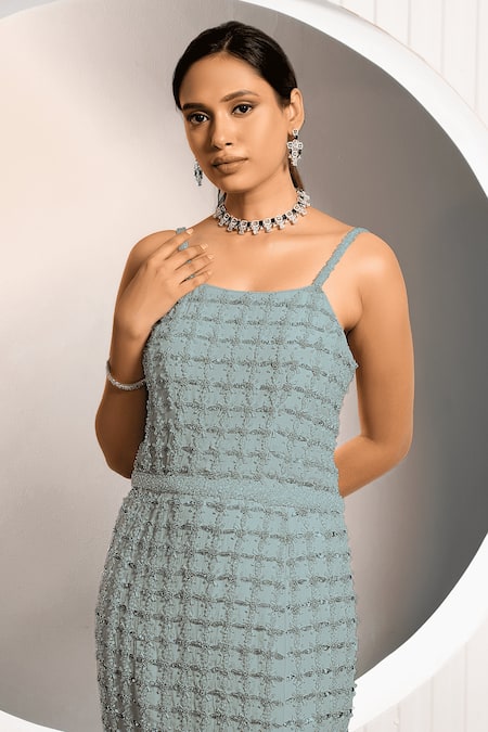 Buy_Jade By Ashima_Grey Crepe Embroidery Square Neck Rosemary Fish Cut Gown _Online_at_Aza_Fashions