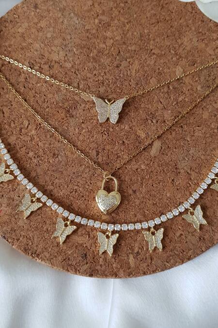 Shop_The Jewel Factor_Yellow Crystals Butterfly Embellished Necklace_Online_at_Aza_Fashions