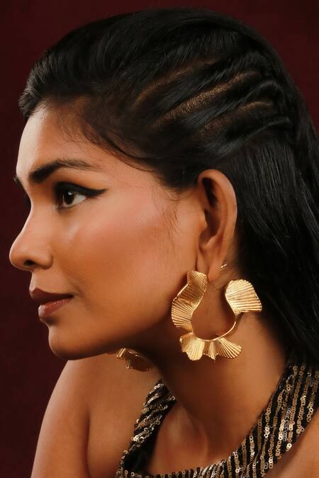 Shop Ishhaara Gold Plated Wave Shaped Hoops Online at Aza Fashions Shop_Ishhaara_Gold Plated Wave Shaped Hoops _Online_at_Aza_Fashions