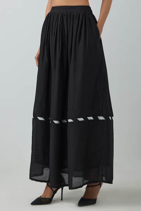 The Indian Cause_Black Chanderi Square Neck Zade Bralette With Skirt_at_Aza_Fashions