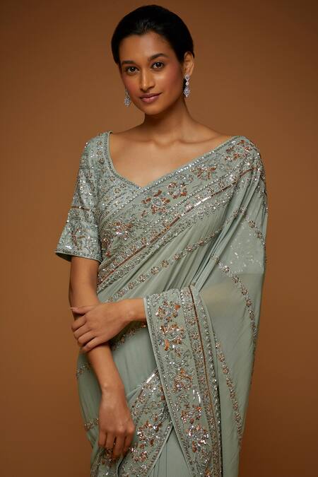 Shop Neeta Lulla Green Georgette Sequins, Cut Work Anahita Embroidered Saree With Blouse Online at Aza Fashions Shop_Neeta Lulla_Green Georgette Sequins, Cut Work Anahita Embroidered Saree With Blouse_Online_at_Aza_Fashions