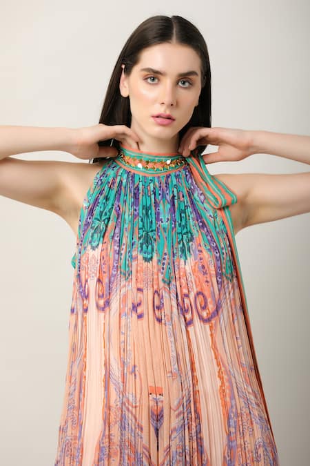 Buy_Limerick By Abirr N' Nanki_Multi Color Georgette Embroidery Halter Keya Paisley And Floral Print Jumpsuit _Online_at_Aza_Fashions