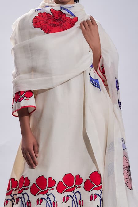 Shop Taika By Poonam Bhagat Ivory Chanderi Embroidered Floral Round A-line Tunic Set Online at Aza Fashions Shop_Taika By Poonam Bhagat_Ivory Chanderi Embroidered Floral Round A-line Tunic Set _Online_at_Aza_Fashions