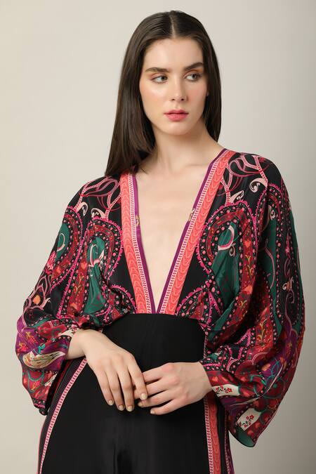 Buy_Limerick by Abirr N' Nanki_Multi Color Crepe V-neck Illesha Printed Jumpsuit _Online_at_Aza_Fashions