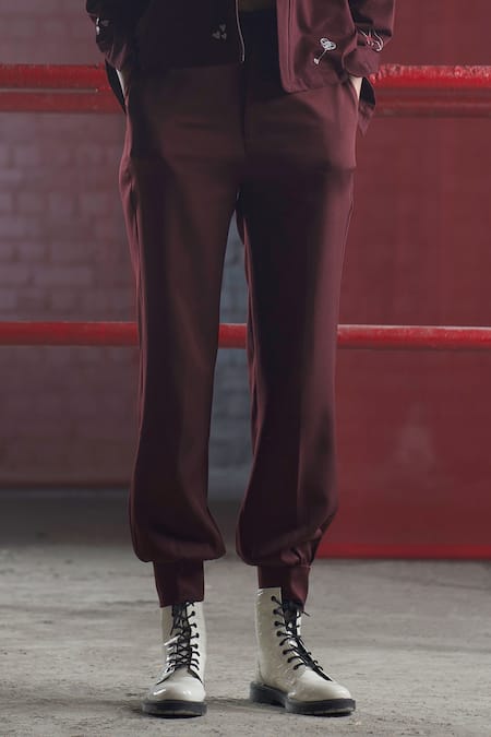 Shop_Pocketful Of Cherrie_Purple Crepe Solid Joggers_Online_at_Aza_Fashions