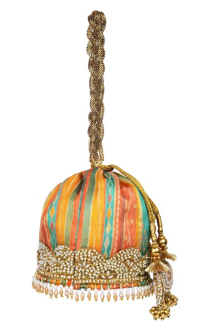 Buy_Miar Designs_Multi Color Stripe Kashi Pattern Potli Bag_Online_at_Aza_Fashions