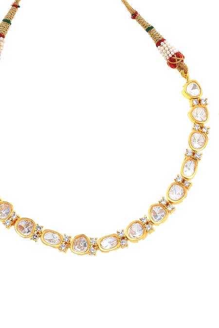 Minaki Gold Plated Zari, Gota Patti, Diamonds Zircon Embellished Necklace Set at Aza Fashions Minaki_Gold Plated Zari, Gota Patti, Diamonds Zircon Embellished Necklace Set _at_Aza_Fashions