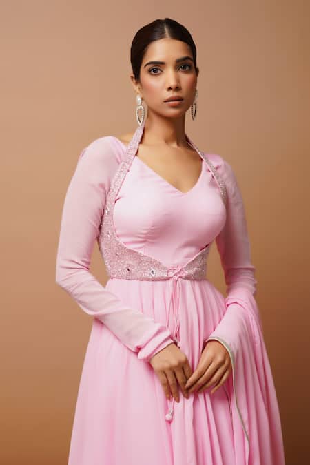 Buy Ahi Clothing Pink Georgette, Satin Embroidery, Zari, Gota Patti V-neck Anarkali Set Online at Aza Fashions Buy_Ahi Clothing_Pink Georgette, Satin Embroidery, Zari, Gota Patti V-neck Anarkali Set _Online_at_Aza_Fashions