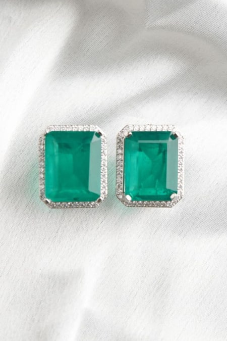 Buy Mozaati Silver Plated Doublet Stone Raya Studded Earrings at Aza Fashions Buy_Mozaati_Silver Plated Doublet Stone Raya Studded Earrings_at_Aza_Fashions