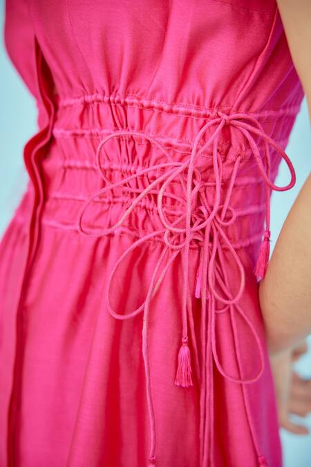 Shop Garima Bindal Fuchsia Chanderi, Silk Ivy A-line Shirt Dress Online at Aza Fashions Shop_Garima Bindal_Fuchsia Chanderi, Silk Ivy A-line Shirt Dress _Online_at_Aza_Fashions