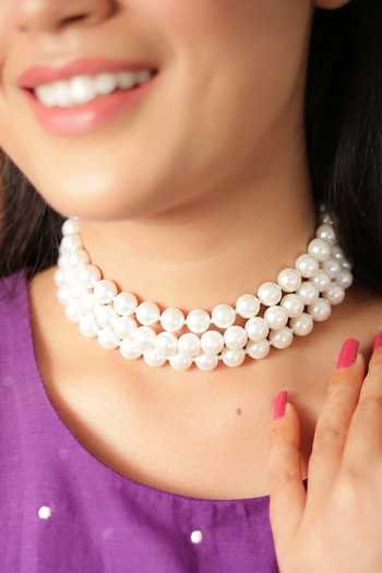 Shop Ishhaara White Pearl Embellished Choker Online at Aza Fashions Shop_Ishhaara_White Pearl Embellished Choker_Online_at_Aza_Fashions