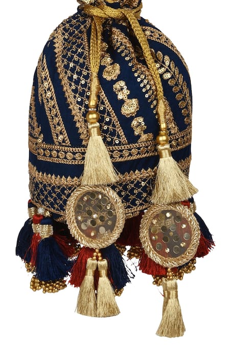 Shop_Miar Designs_Blue Sequin Aadhya Embroidered Potli Bag_Online_at_Aza_Fashions